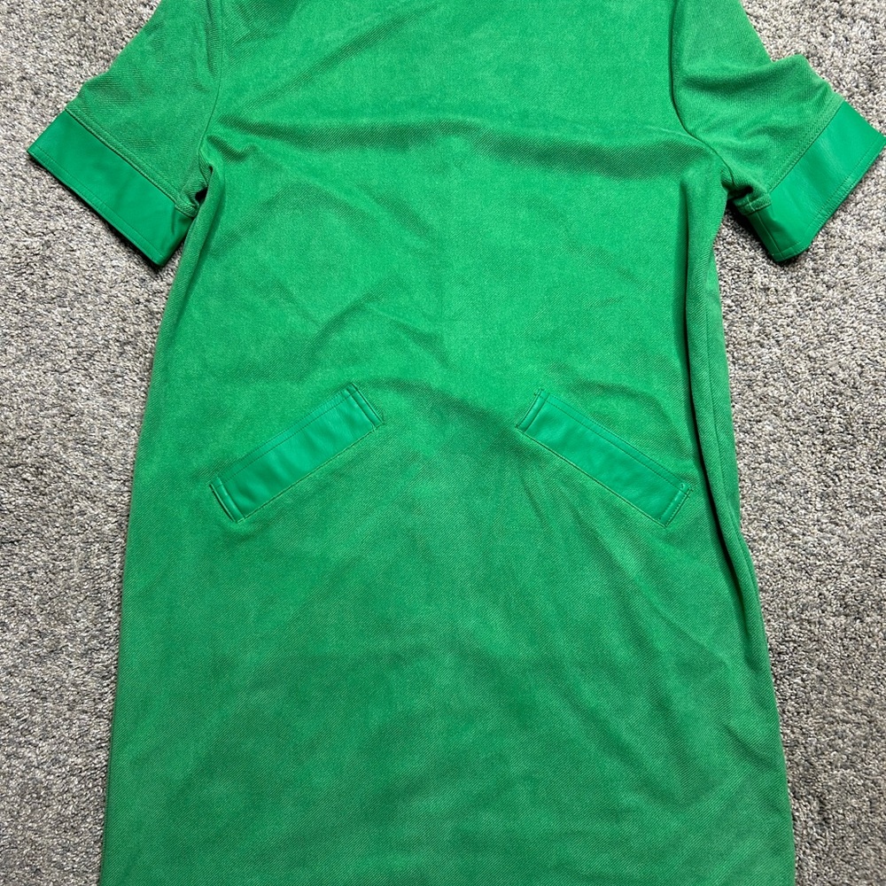 Zara Green Shift Dress Faux Leather Trim Women’s Size Small
